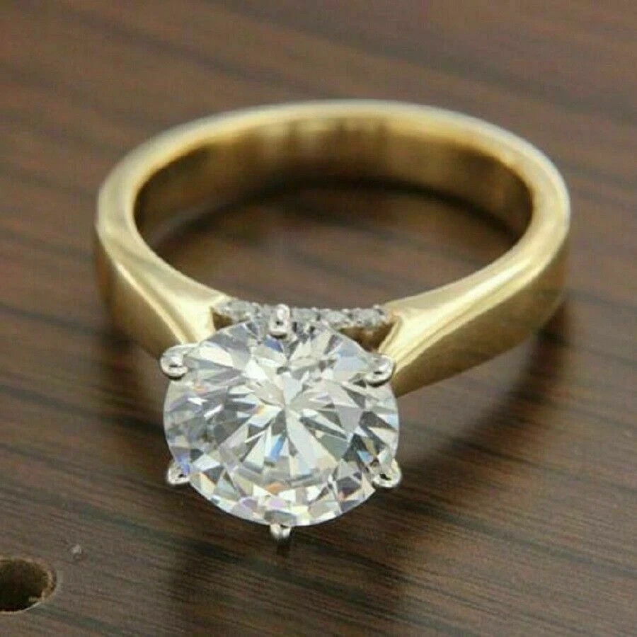 3Ct Lab Created Round Diamond Solitaire Engagement Ring 14k Yellow Gold Finish