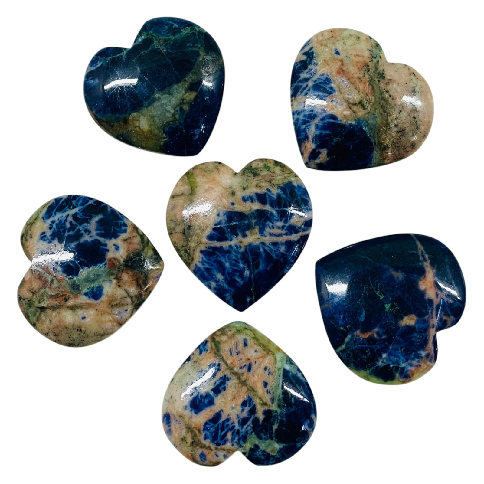 6 Pcs Natural Sodalite 32-34mm Heart Shape Loose Gemstones Wholesale Lot