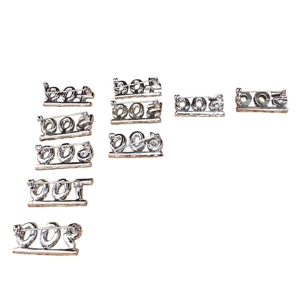 10 Rhinestone Number Pins Silver Crystal Milestone Brooch Lot