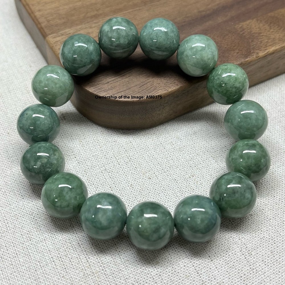 1pcs Natural Grade A Jadeite Jade Bracelet 13mm Round Bead Stretch Bracelet