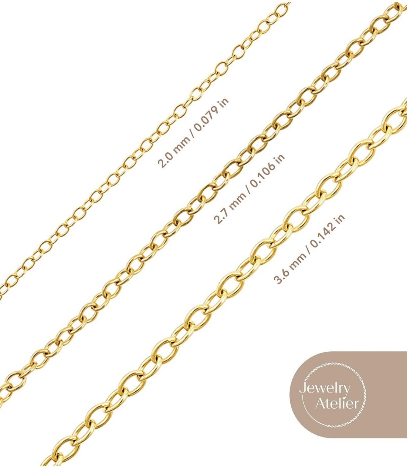 Jewelry Atelier Gold Chain Necklace -14K Solid Yellow Gold Filled 16″ L 2.7mm W