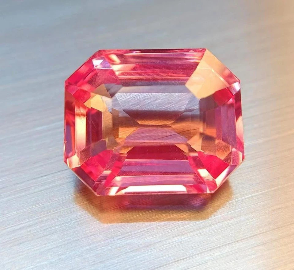 9.60 Ct Natural Ceylon Padparadscha Sapphire Emerald Cut Loose Gemstone AAA