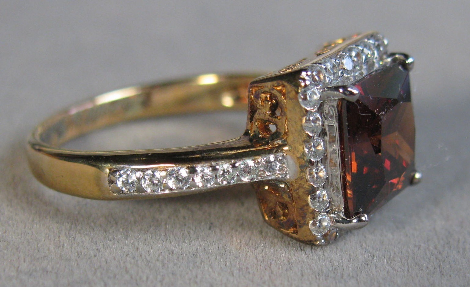 Pre-owned Sterling Silver 18KT Gold Plate Mocha CZ Ring 3.1g Size 10 BGE #B183