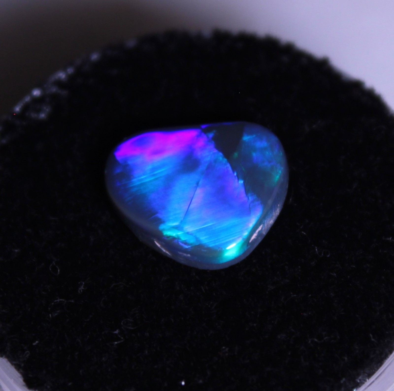 1.90ct solid Lightning Ridge black opal gem, very dark with bright broad flash