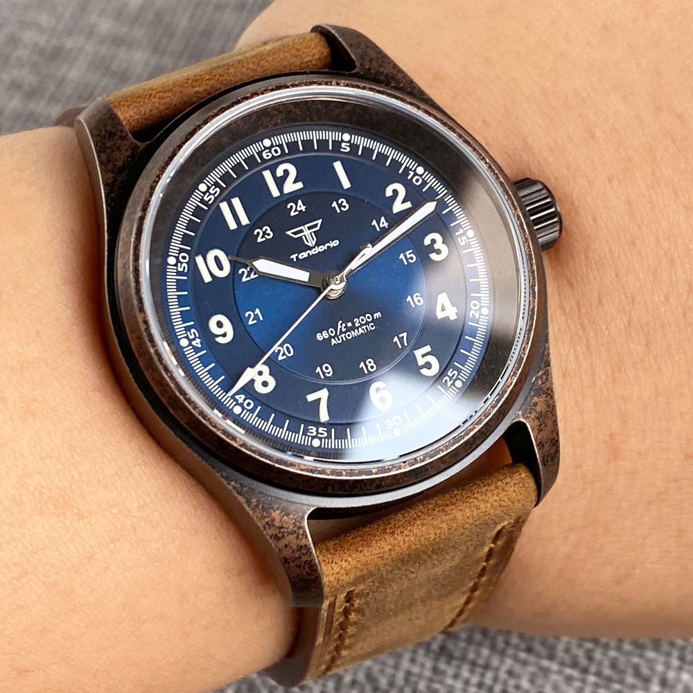 Tandorio 36mm Retro Pilot Sapphire Glass 20ATM Automatic NH35A PT5000 Men Watch
