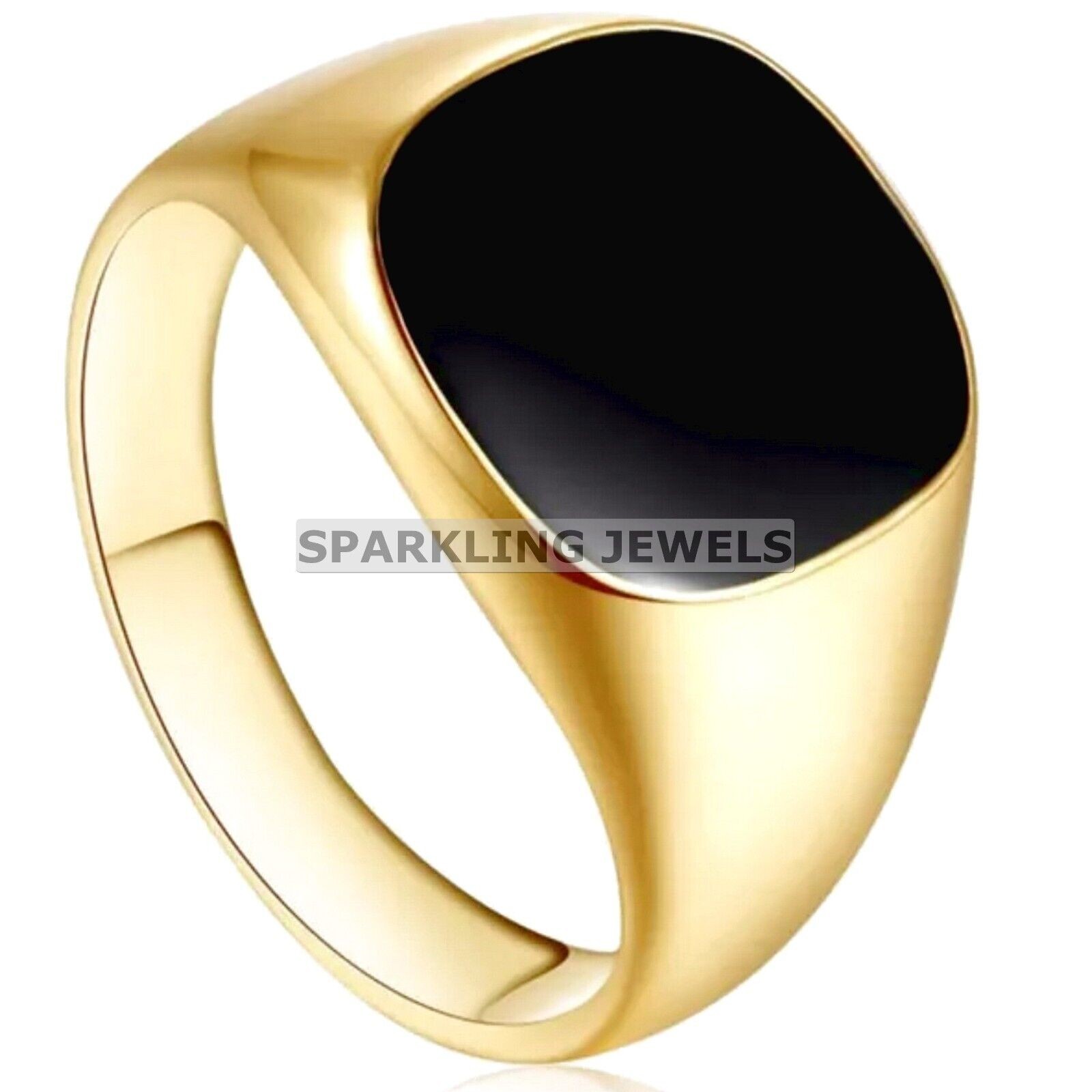 Flawless Black Onyx Cushion Cut With 14k Solid Pure Gold Ring For Men #C97