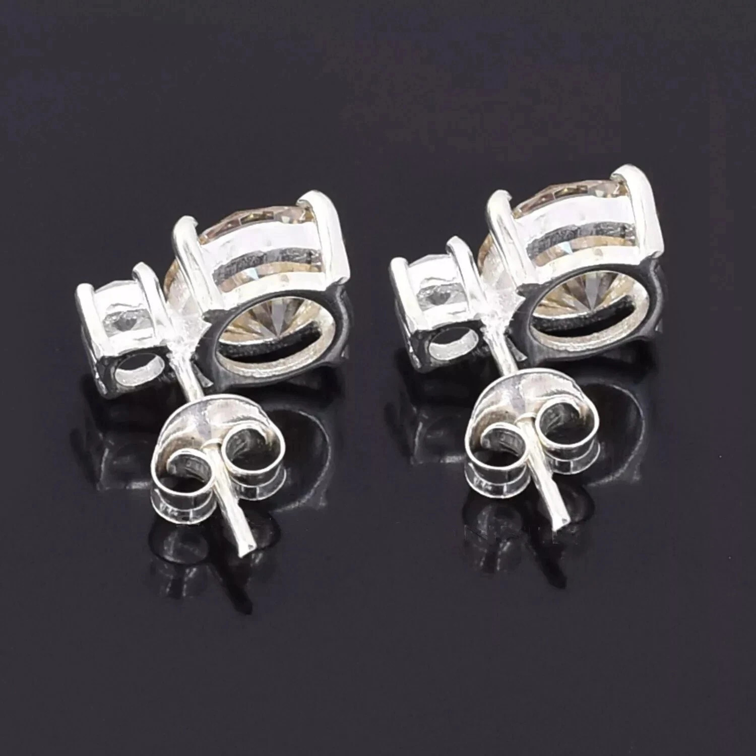 5 Ct. Treated Round Champagne Color Diamond Earring In 925 Silver Certified