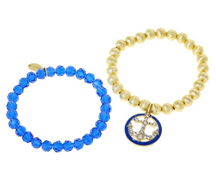 HEIDI DAUS “Anchors Away” Crystal/Enamel Bead Stretch Bracelet Set Blue/Lg – NWT