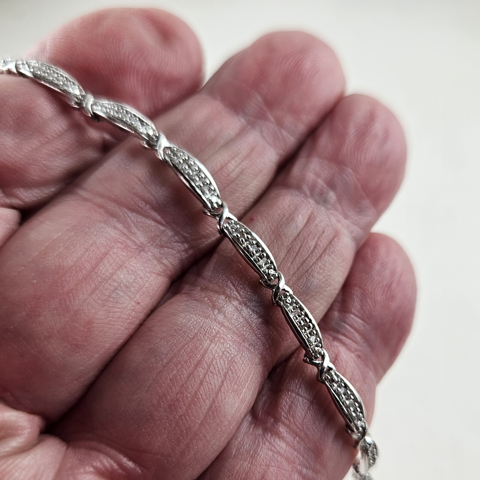Sterling Silver Tennis Bracelet with Small Diamonds 8.25in 7.0g [8443]