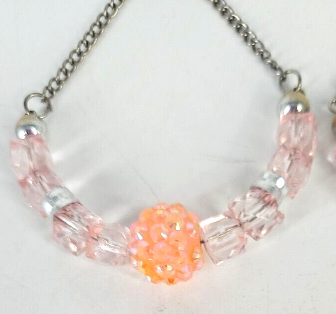 Chandelier Fashion Earrings Drop Dangle Beaded Pink Silver Tone 3.75 in.
