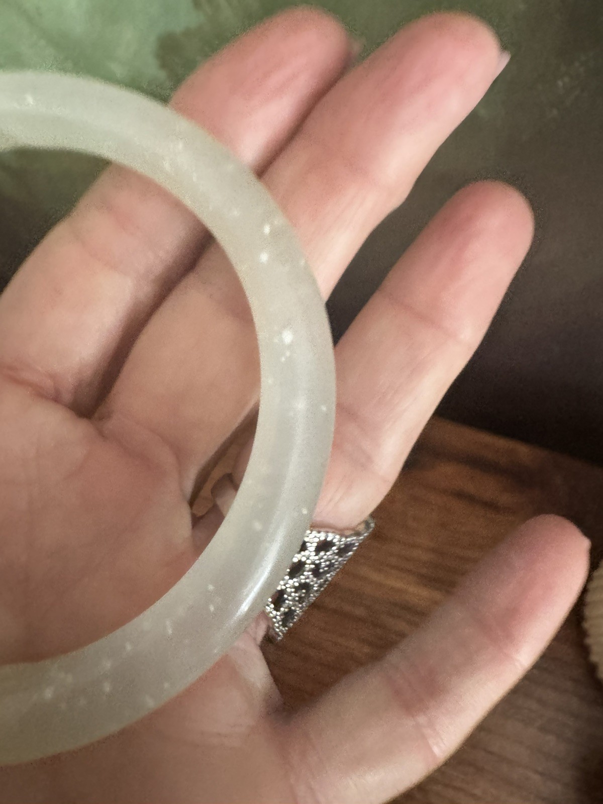 Natural Icy White Jadeite Bangle Bracelet – Authentic Burmese Ice Jade 63.5mm