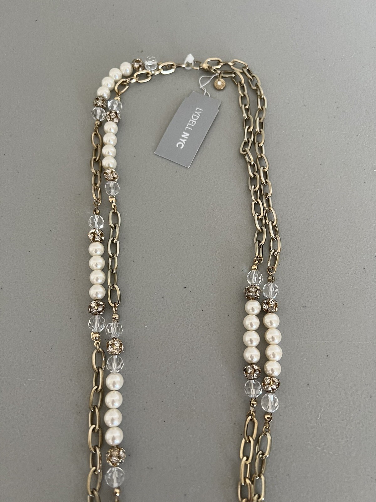 Lydell NYC Pearl Chain Link Double Strand Necklace 30” NWT