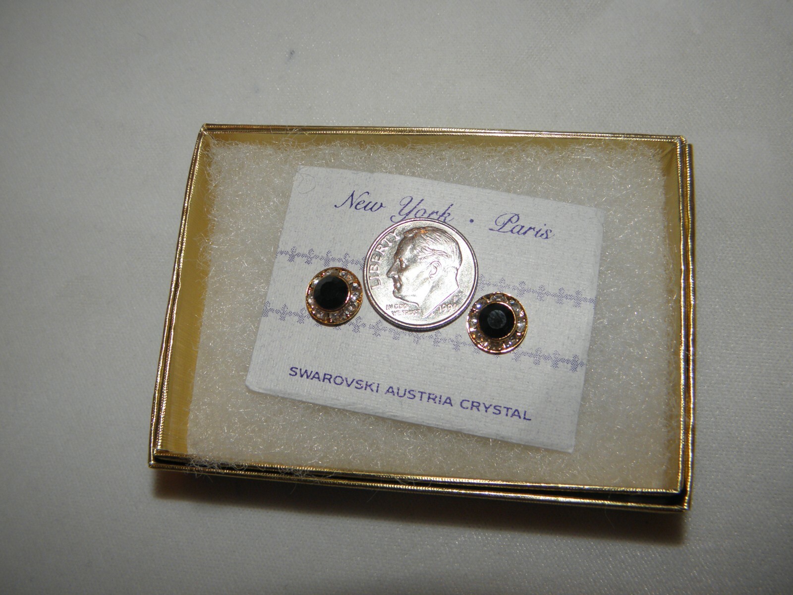 JET BLACK AUSTRIAN CRYSTAL EARRINGS STUDS W/POSTS GOLD TONE NEW