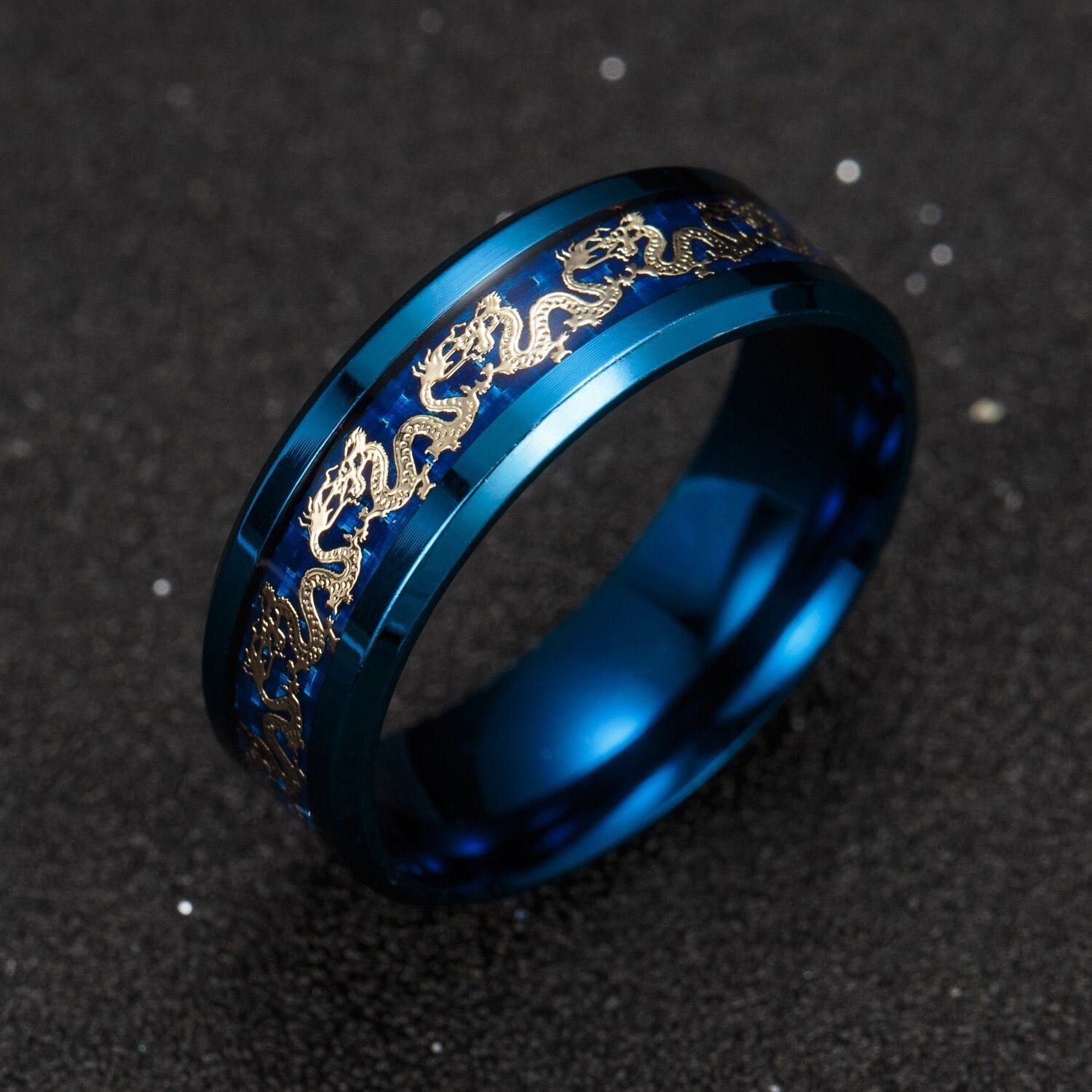5 Colors 8MM Men Women Black Blue Red Silver Stainless Steel Dragon Band Ring