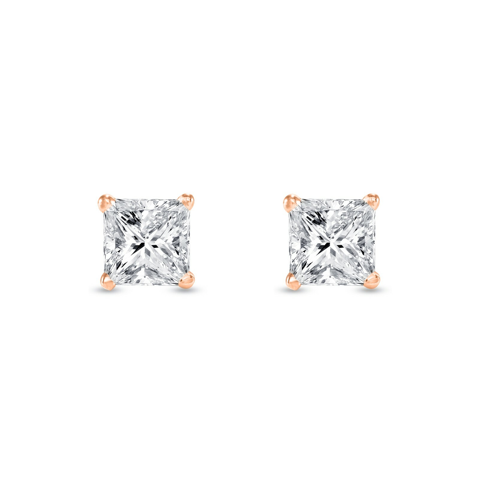2.25 Ct Princess Created Diamond Earrings Stud Real 14K Rose Gold Basket Screw
