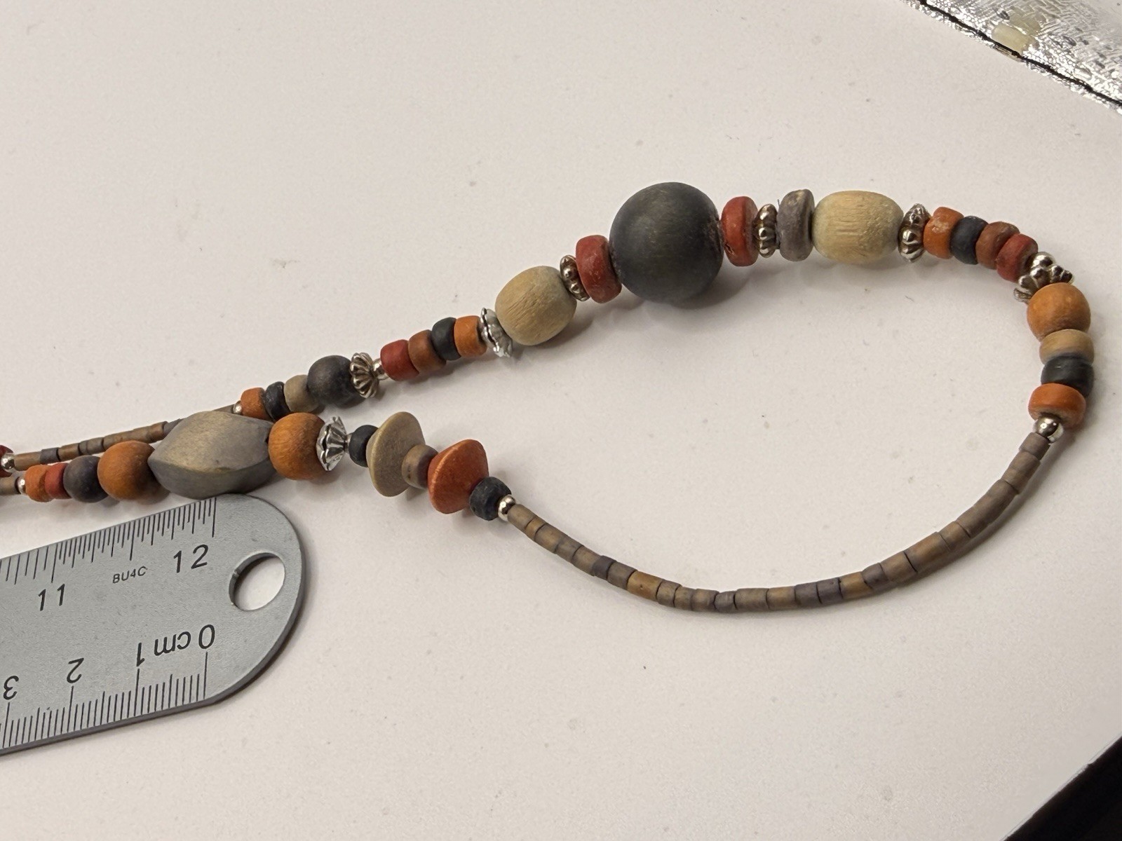 Artisan Long Wood Bead Necklace Earth Tone Boho Tribal Continuous Strand 37”