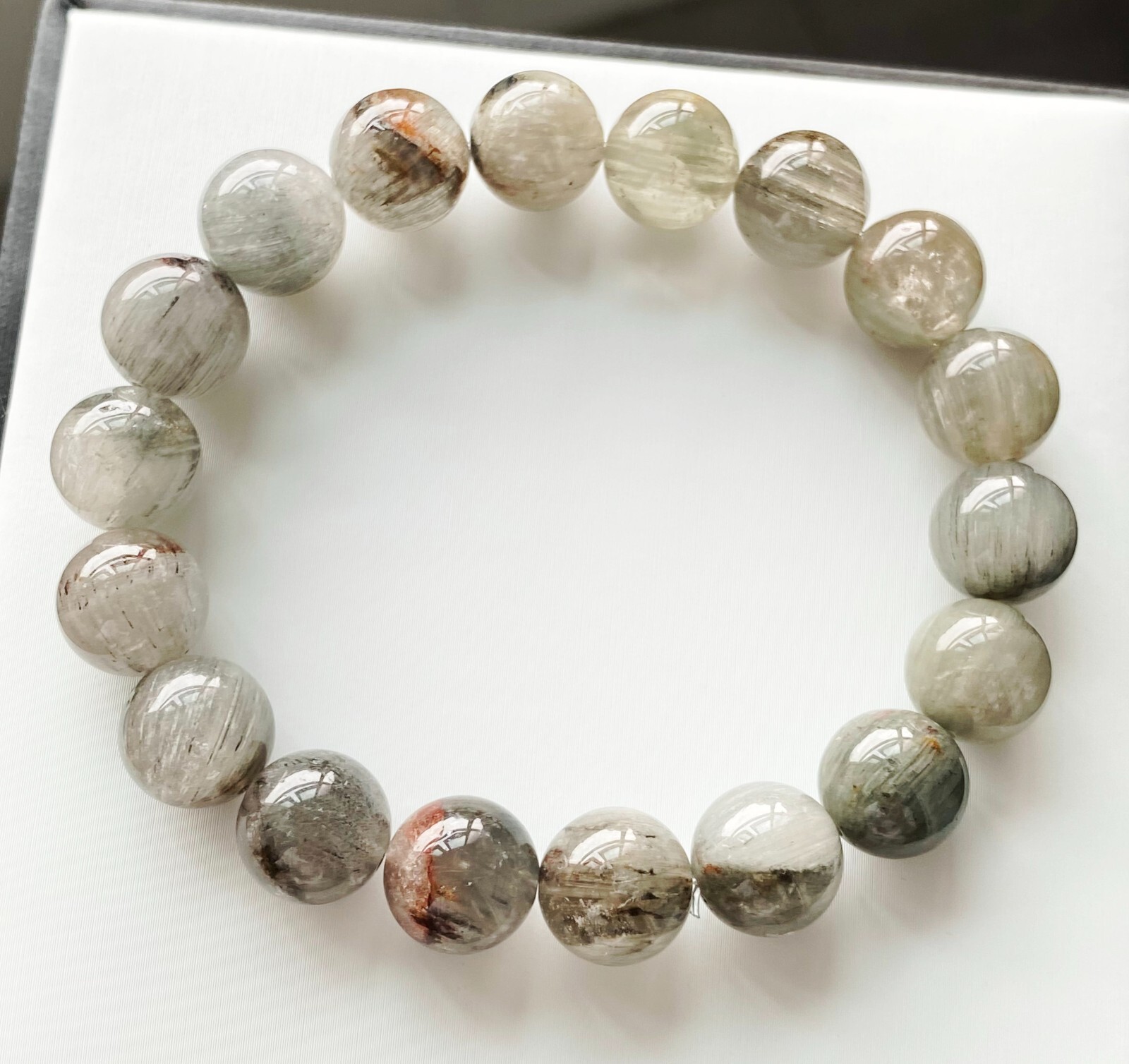 10.8mm Natural Blue Rutilated Quartz Crystal Beads Bracelet AAAA B922