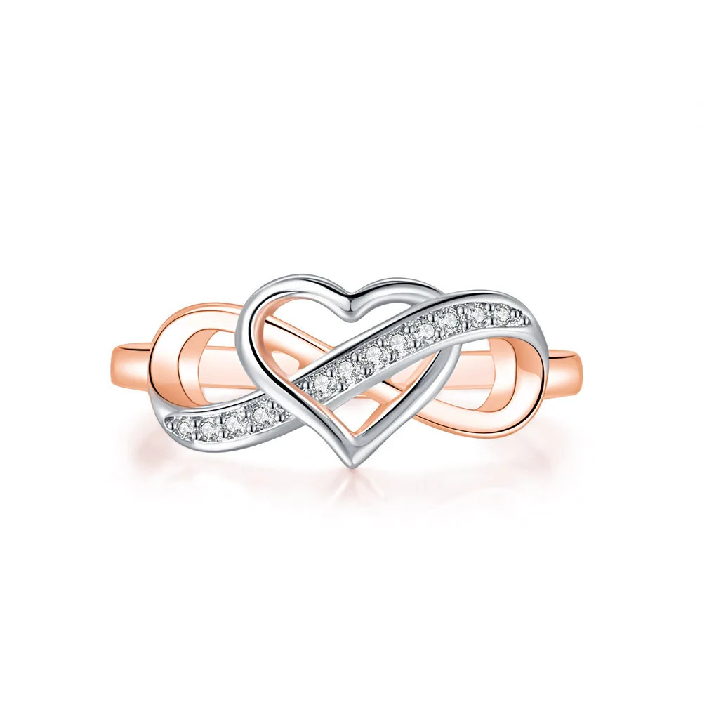 Wedding Band Ring Infinity Heart Love Zircon Tension Mount Women Jewelry