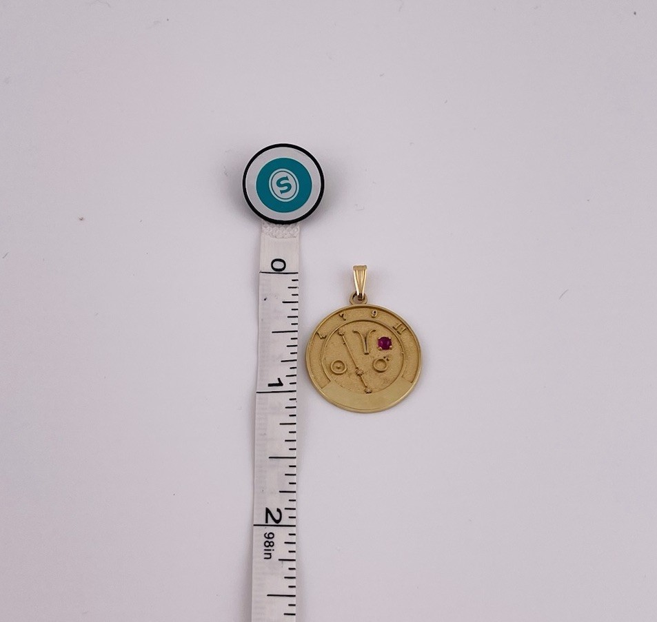 Beautiful 14K Gold Aries Zodiac Talisman Pendant Ruby Astrology Charm 3.2g