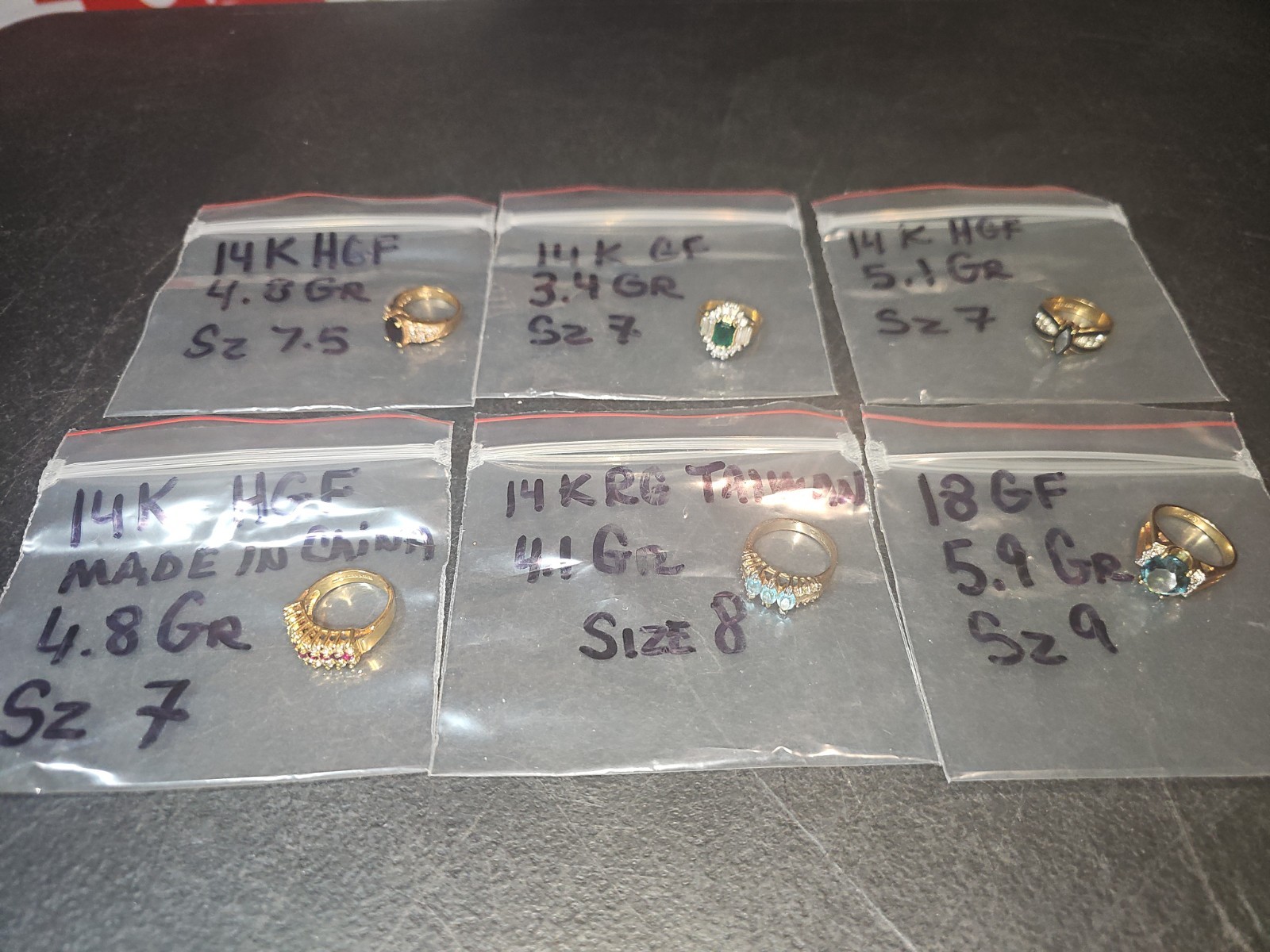 6 Rings, 18k GF Ring, 14kGF, HGF, Look At the Pics, Size & Weight in Pics, 12/53