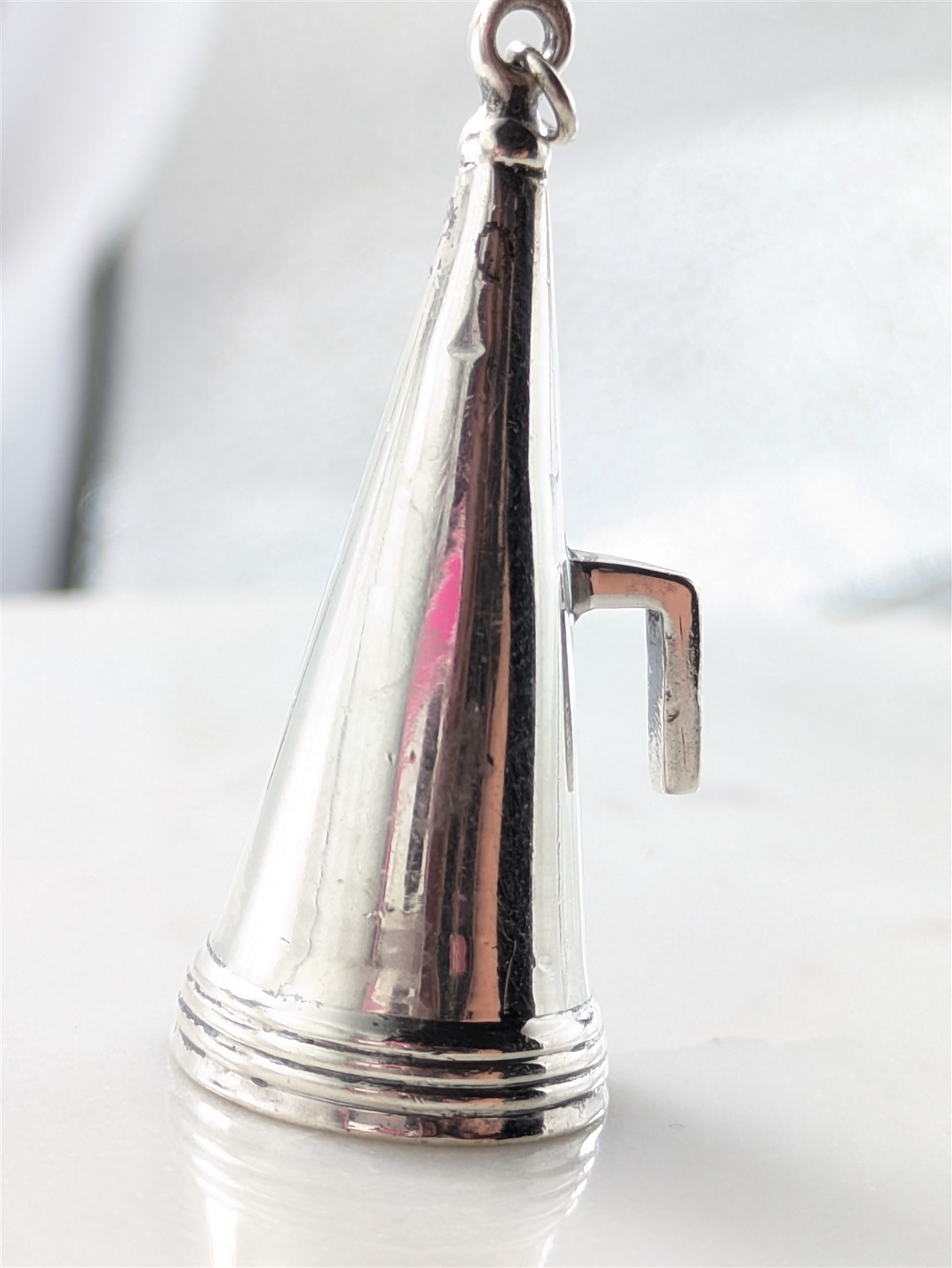 Vintage Solid Sterling Silver Cheer Cone Cheerleader Megaphone Pendant 8.8 Grams