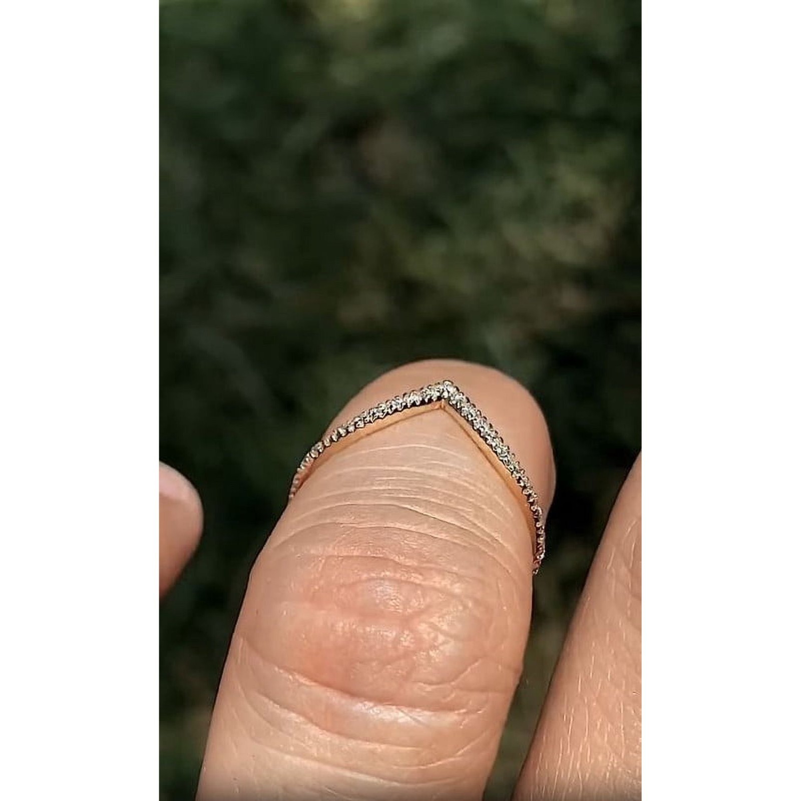 Round Lab Diamond V Shape Curved Chevron Stackable Wedding Band 14K White Gold