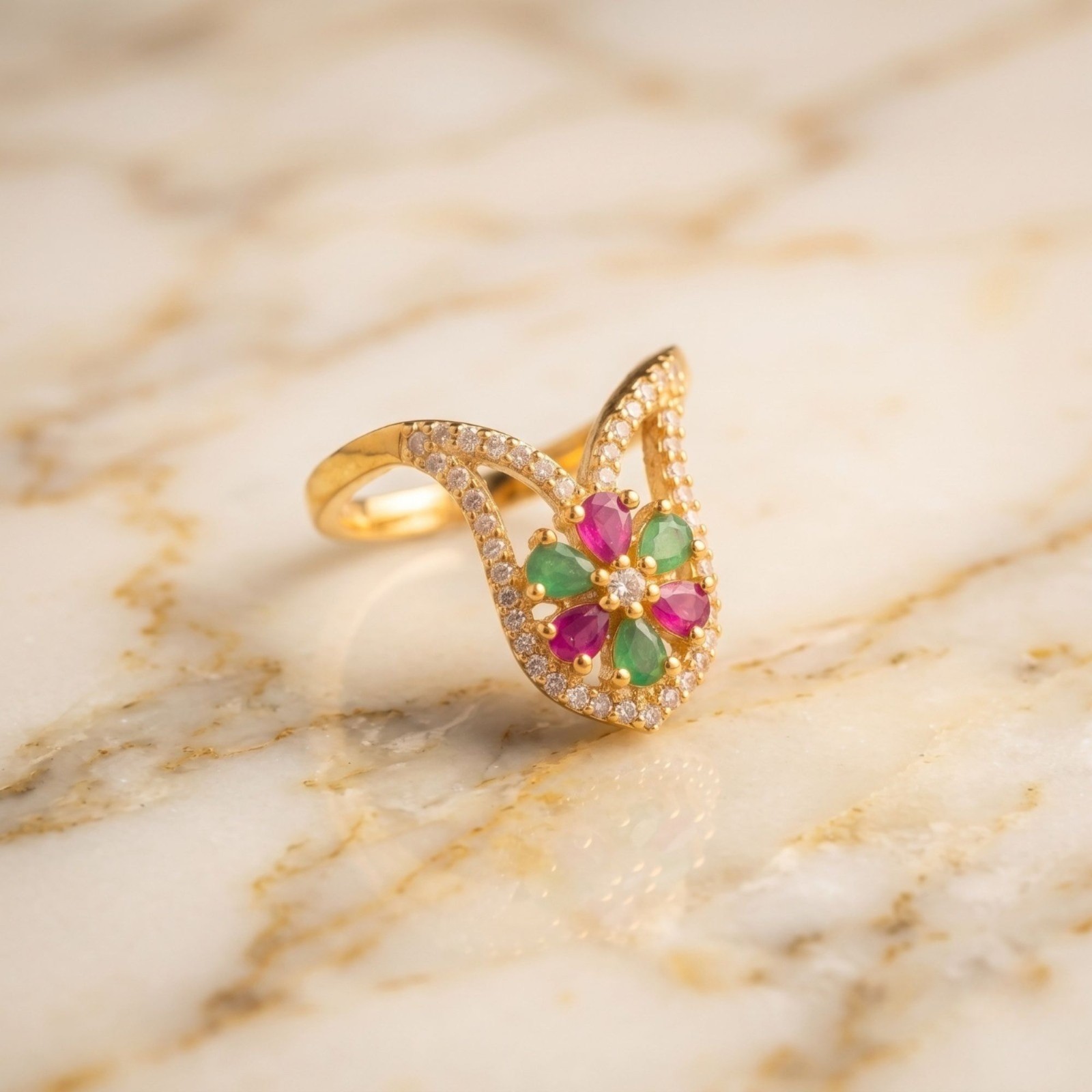Gold Plated CZ Vanki Ring: Adjustable Indian Design