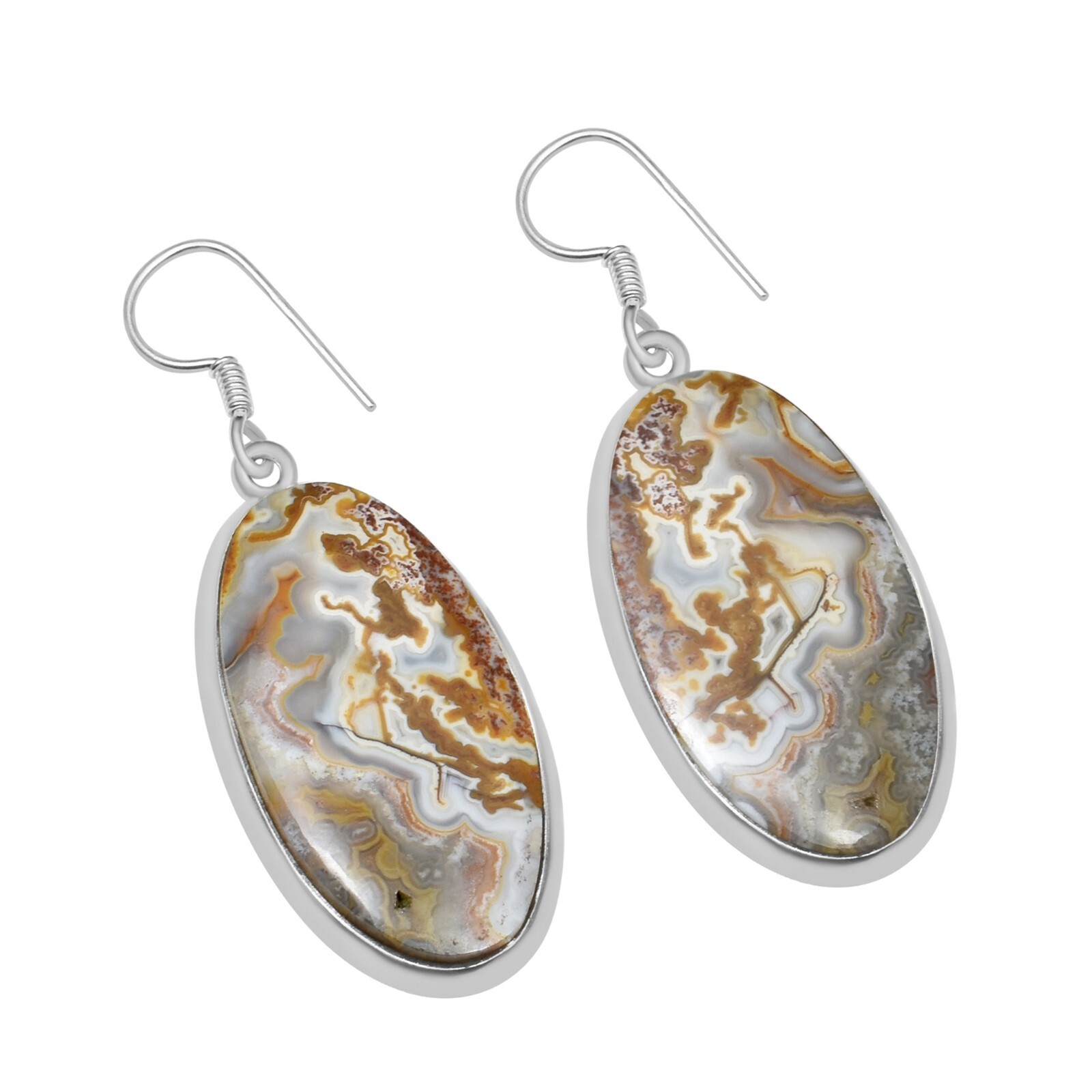 Crazy Lace Agate Gemstone 925 Sterling Silver Handmade Earrings For Women