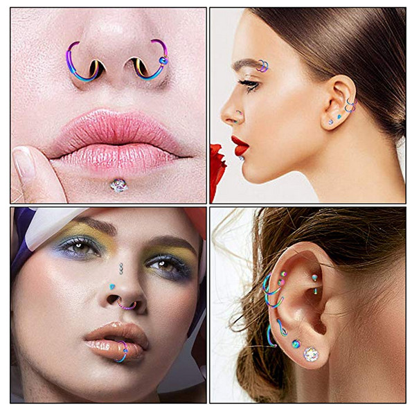 32PCS C-Shaped Nose Hoop Ring Surgical Steel Bone Studs Body Piercing Set 20G