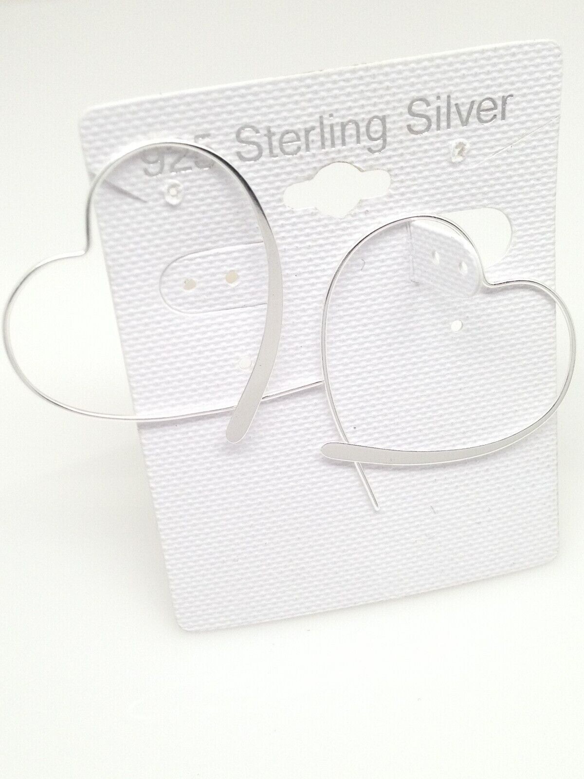925 Sterling Silver Heart Threader Hoop Earrings Plain 34mm(1.34″)x32mm