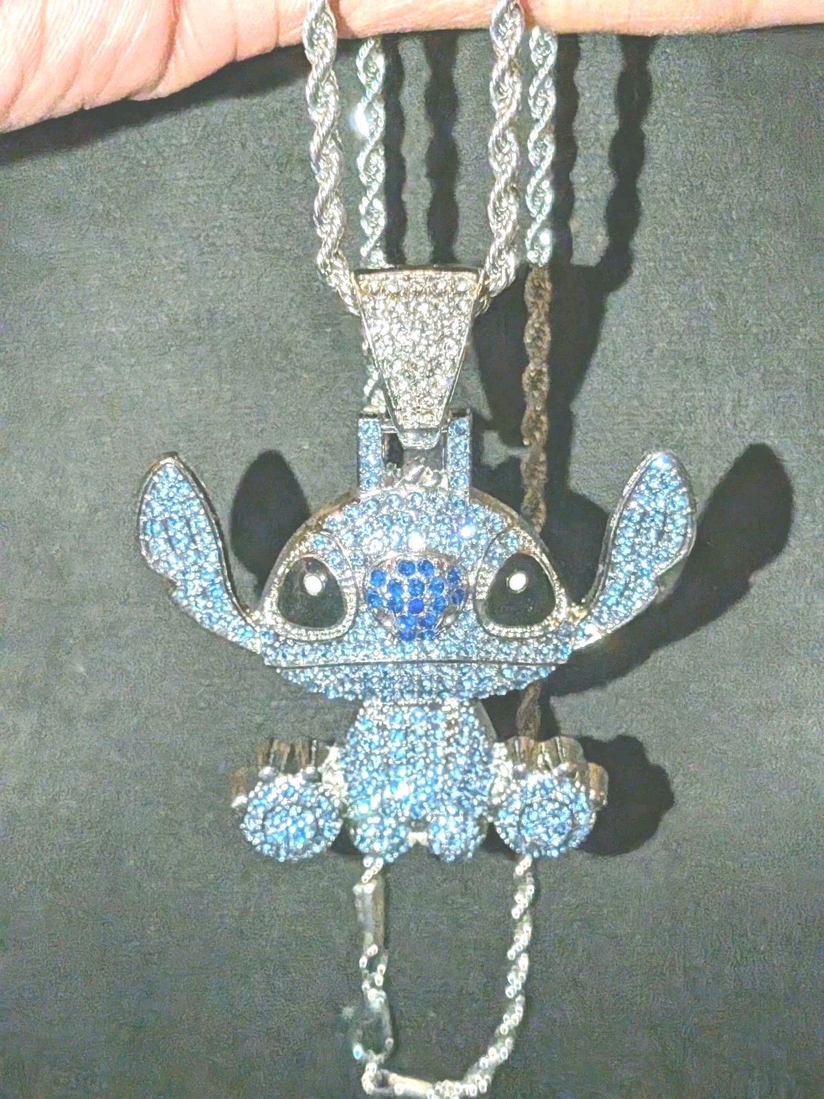Cartoon Character Rhinestone Pendant on Silver-Tone Bling Hip Hop Necklace 24″