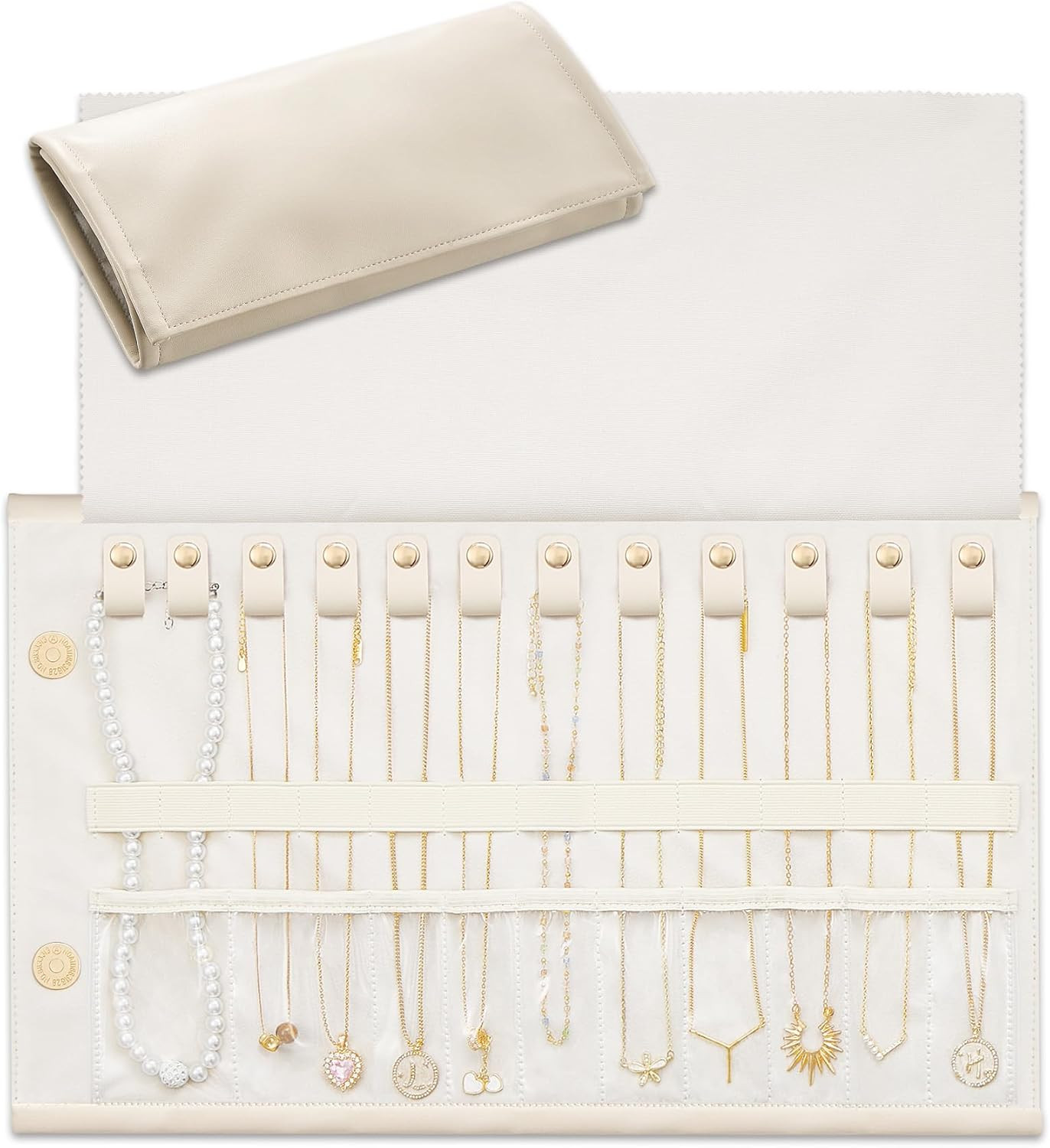 Lolalet Travel Necklace Organizer, Tangle-Free Necklace Case for Travel, Leather