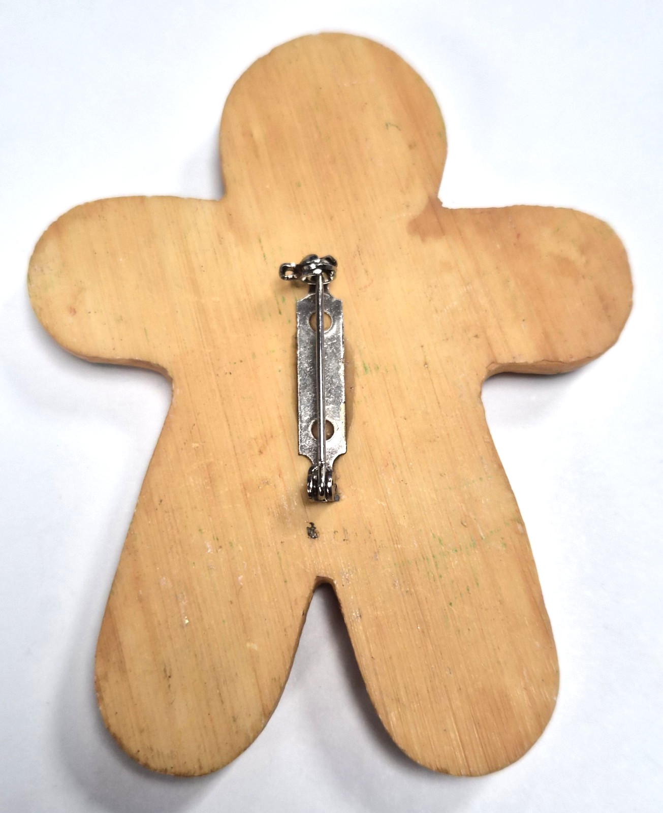 Estate Decorative Gingerbread Man Christmas Hand Painted Icing Pin / Brooch