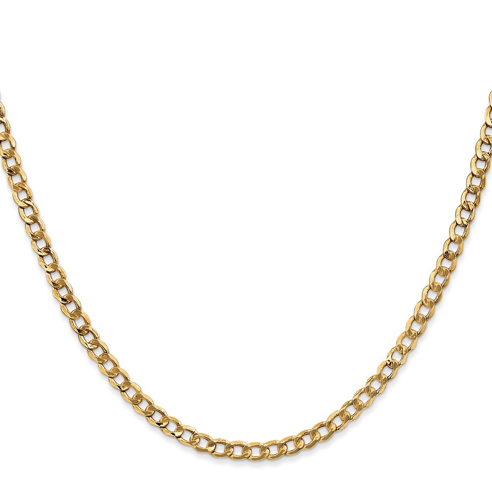 Real 10K Yellow Gold 3.35mm Semi-Solid Curb Link Chain 16 Inch; 2.85 g
