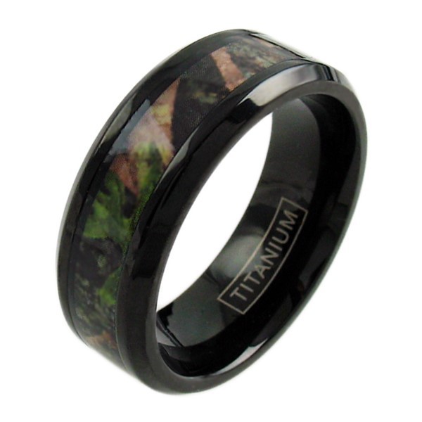 Black Titanium Men’s Red & Green Forest Camo Wedding Band Ring Size 9-13
