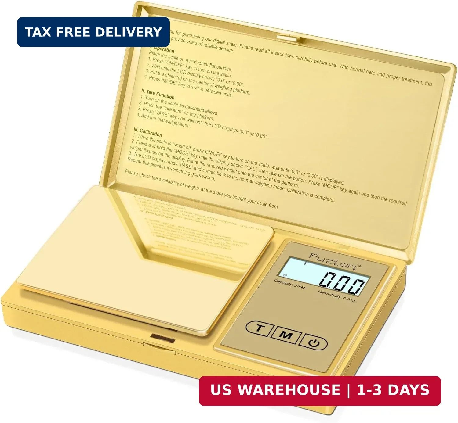 Fuzion Gram Scale, 200gx0.01g Digital Pocket Scale Gold Titanium Plating, High P