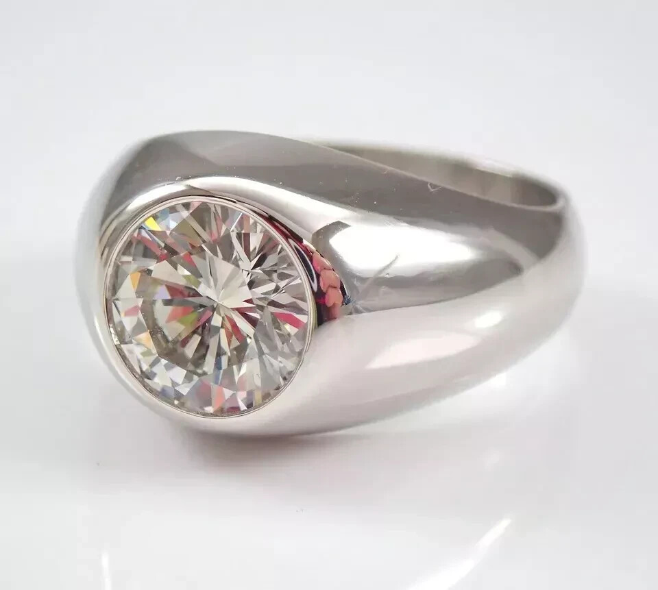 4Ct Round Moissanite Men’s Solitaire Halo Wedding Ring Real 925 Sterling Silver