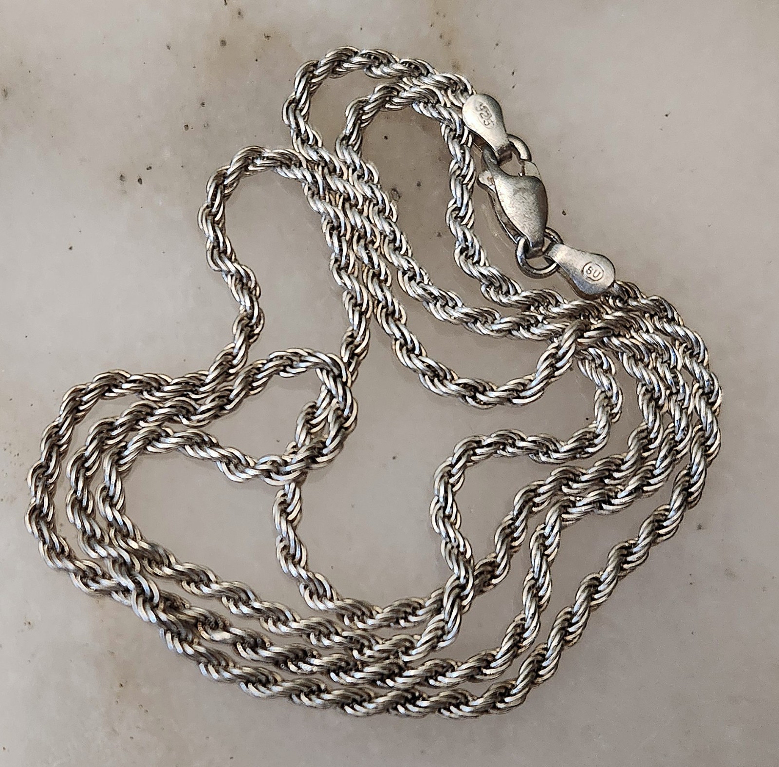 3MM ITALY .925 STERLING SILVER 24″ ROPE TWIST NECKLACE CHAIN 12.7g GRAMS VINTAGE