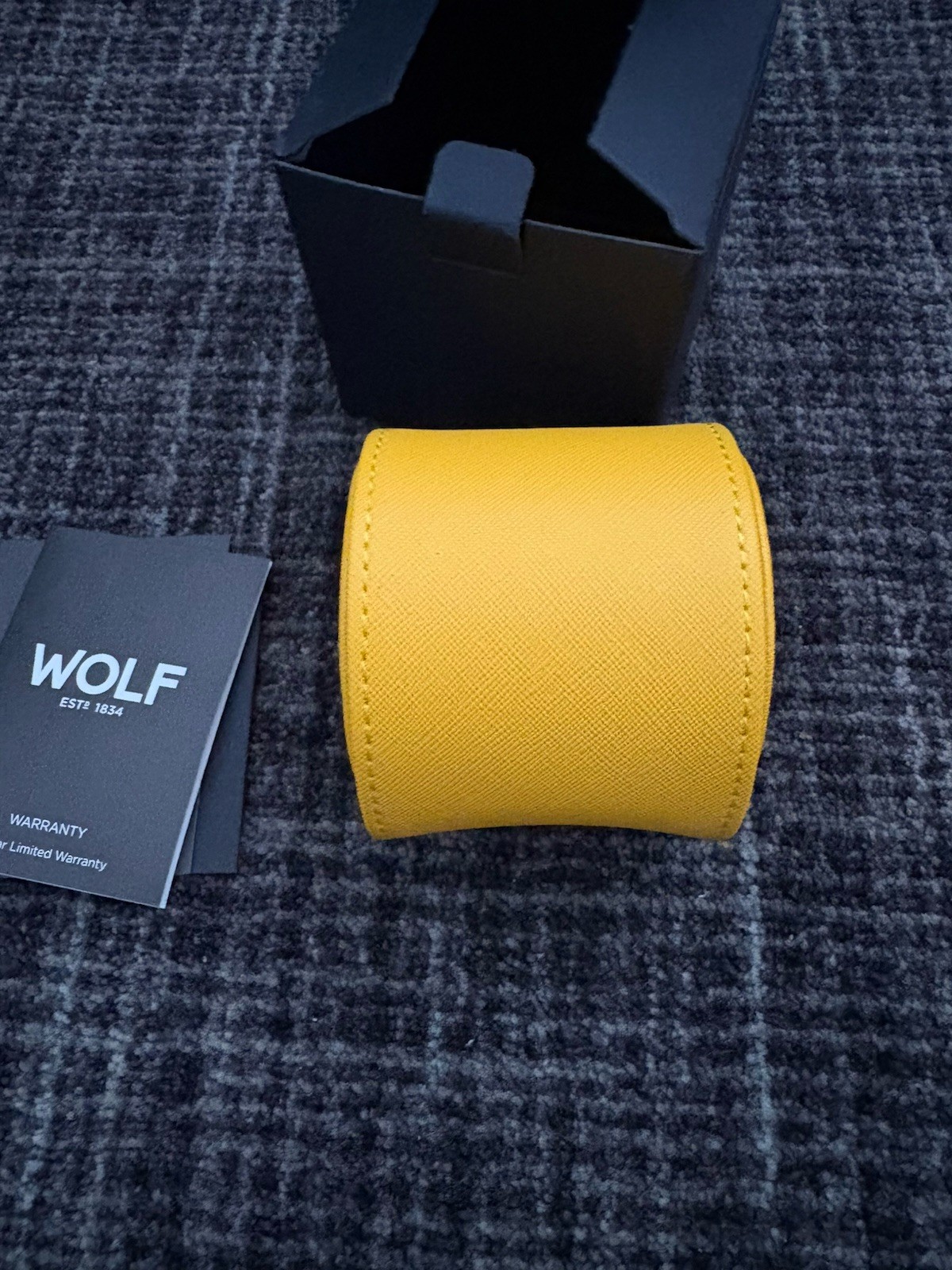 Wolf 1834 Single Watch Roll Yellow Mustard Saffiano Leather Box New