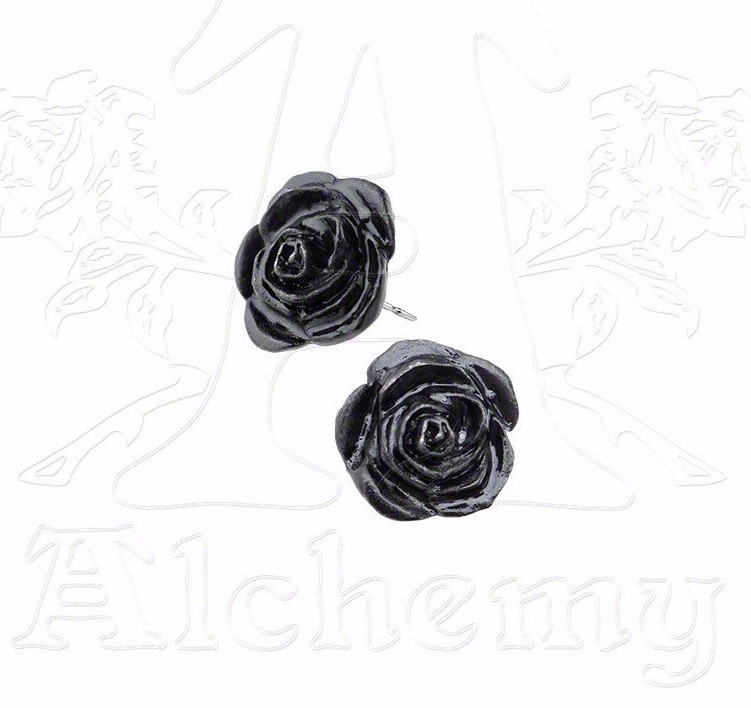 Alchemy Gothic The Romance of Black Rose Stud Earrings Surgical Posts Pair E339