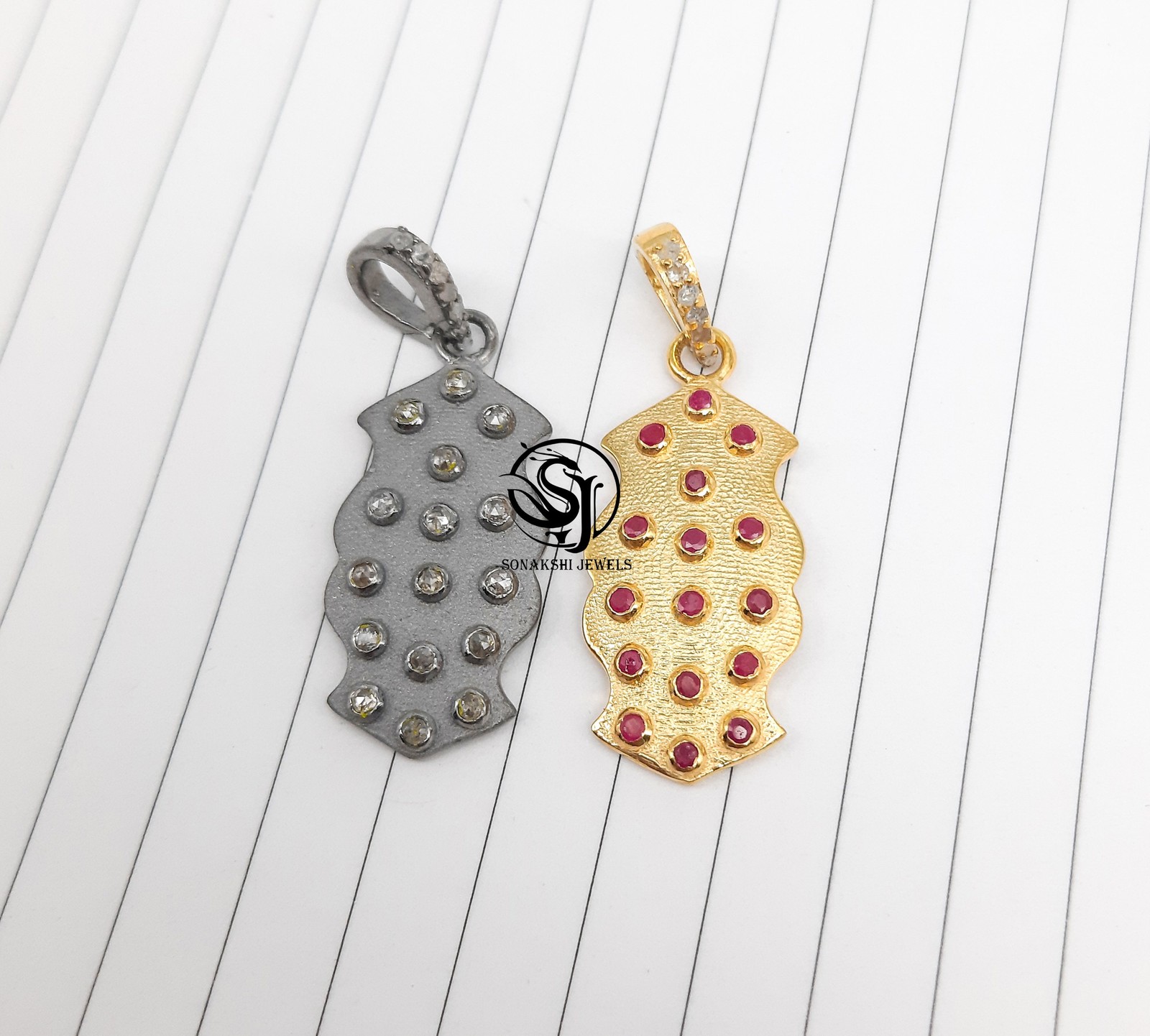 Handmade Ruby & Diamond Pave Sterling Silver Pendant – Anniversary Gift