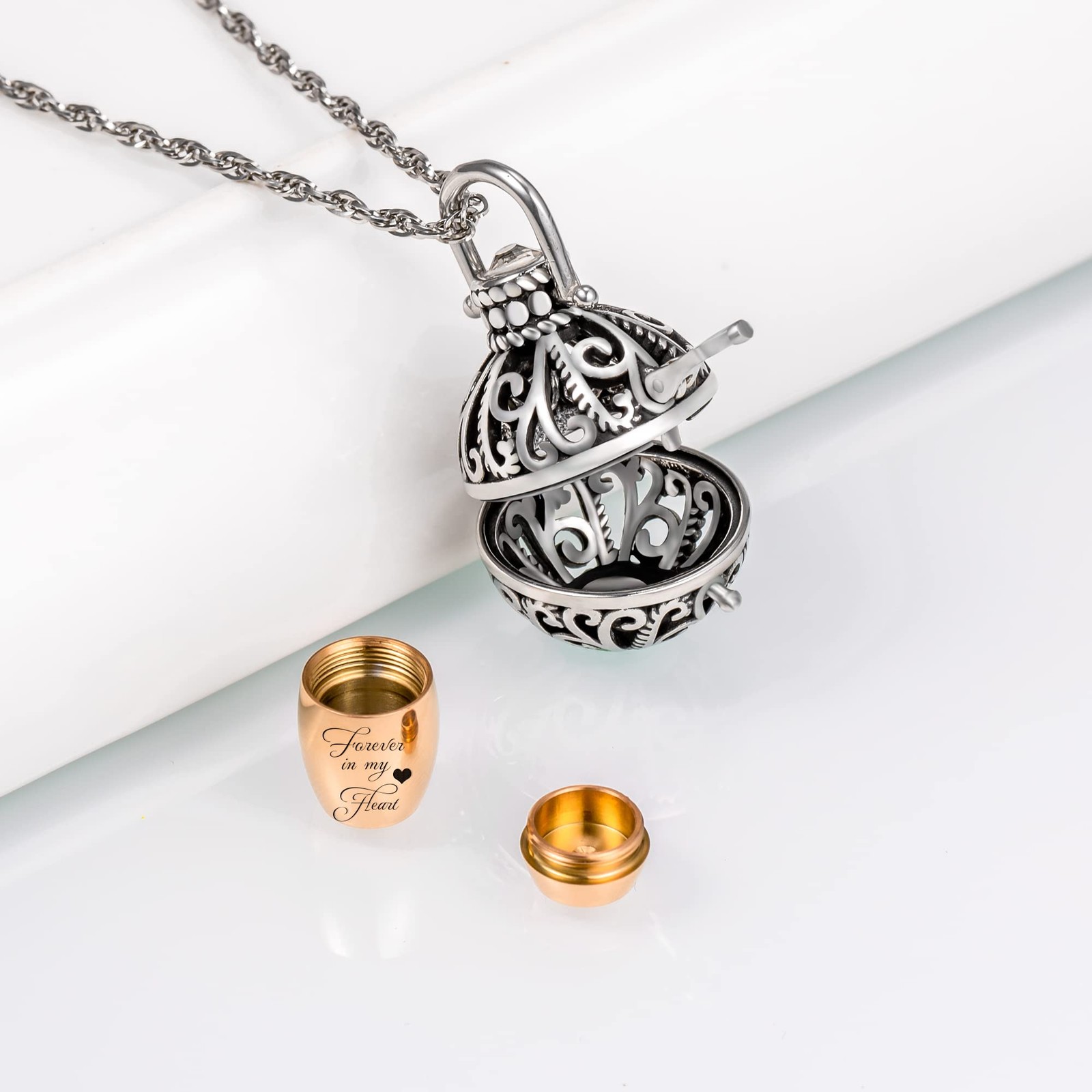 Cremation Urn Necklace with Inner Jar, Keepsake Locket Memorial Jewelry