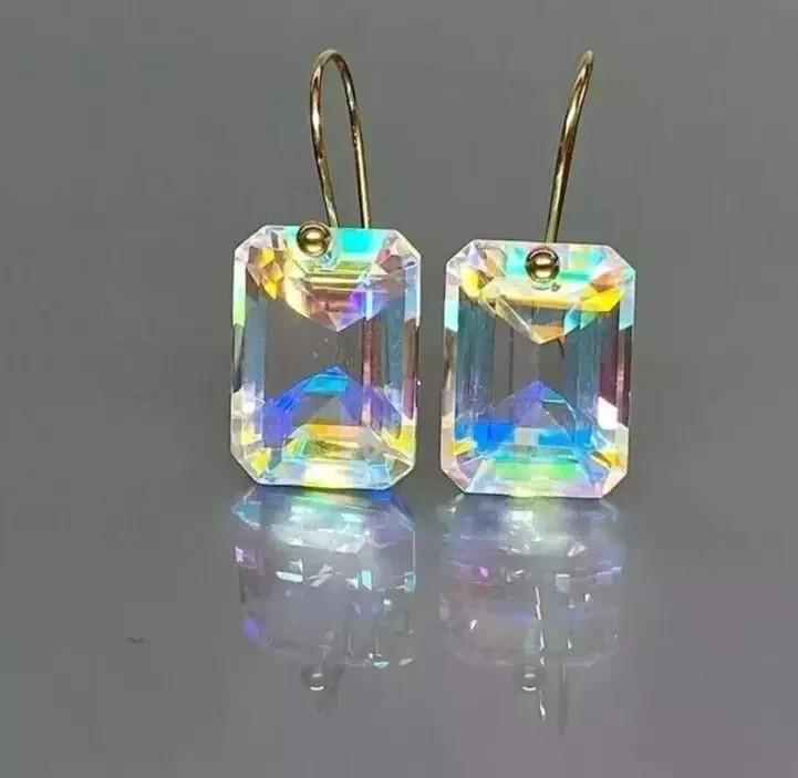 Natural Mystic Topaz Emerald Cut Earrings for Women 925 Silver 40.55 Ct+ Earring