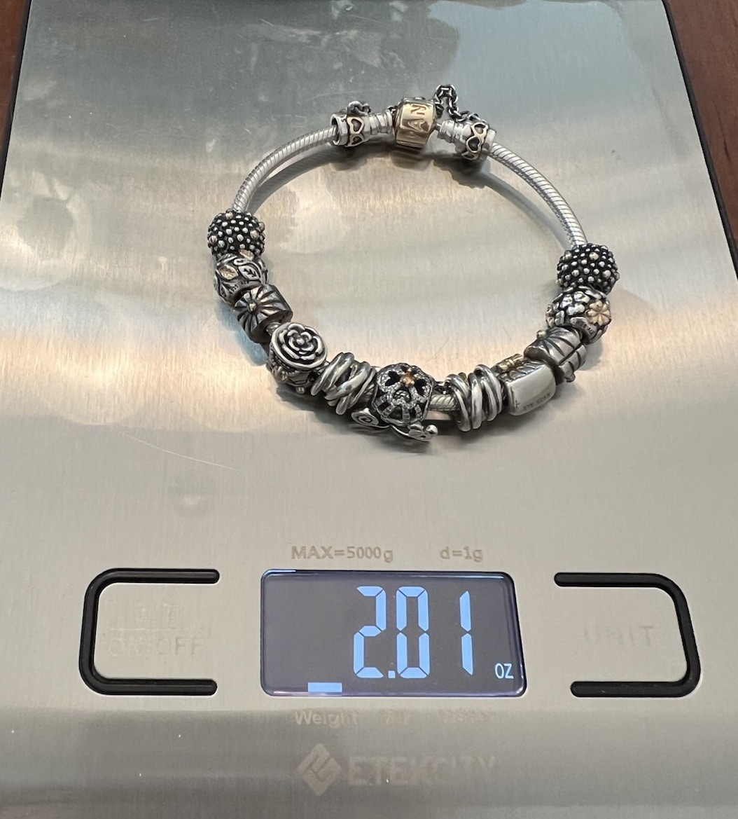 authentic pandora bracelet with charms – Retired – RARE – pre owned Two Tones