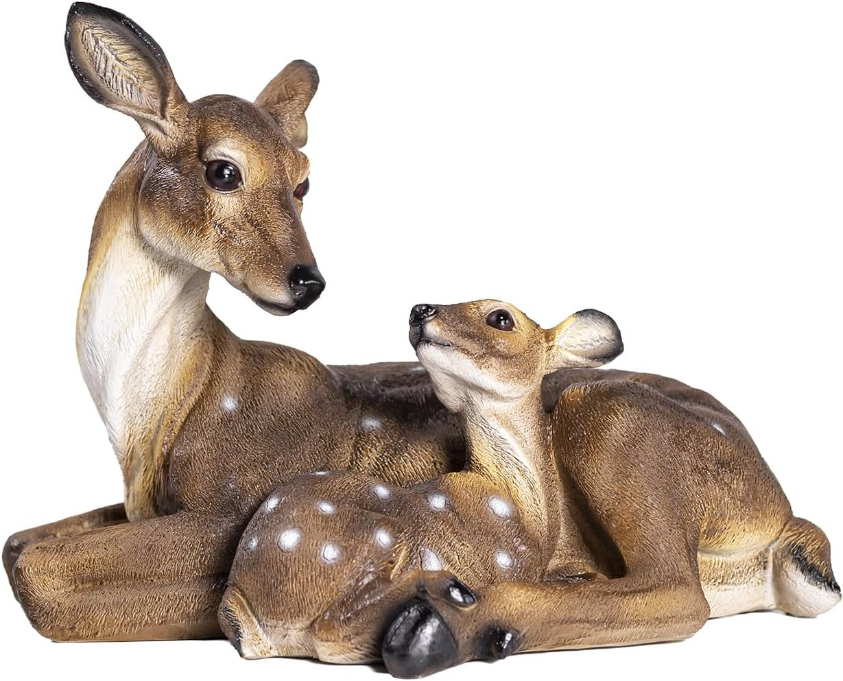 14.9 Inch Mother & Fawn Deer Statue Decoy, Outdoor Garden Lawn Ornament for Yard