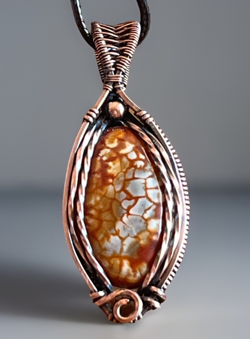 Orange Agate (dyed)~ Handmade copper wire wrapped pendant 6k