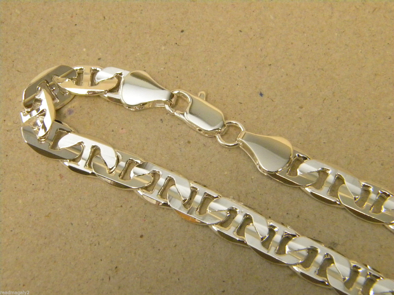 Men’s Lady’s Mariner Link Necklace Silver Plated 24in Inch Long 8mm Wide Concave