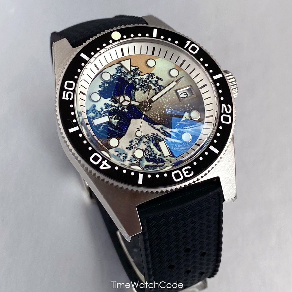 62MAS NH35 Automatic Men Watch Diving 300m Waterproof Bubble Sapphire Date 41mm