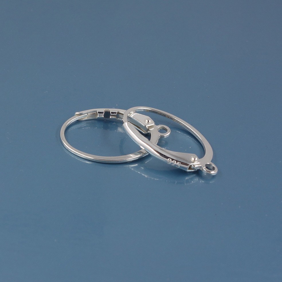 2 Sterling Silver Oval Leverback Ear Wire Earrings, Open Loop 11.6×16.8mm #33593