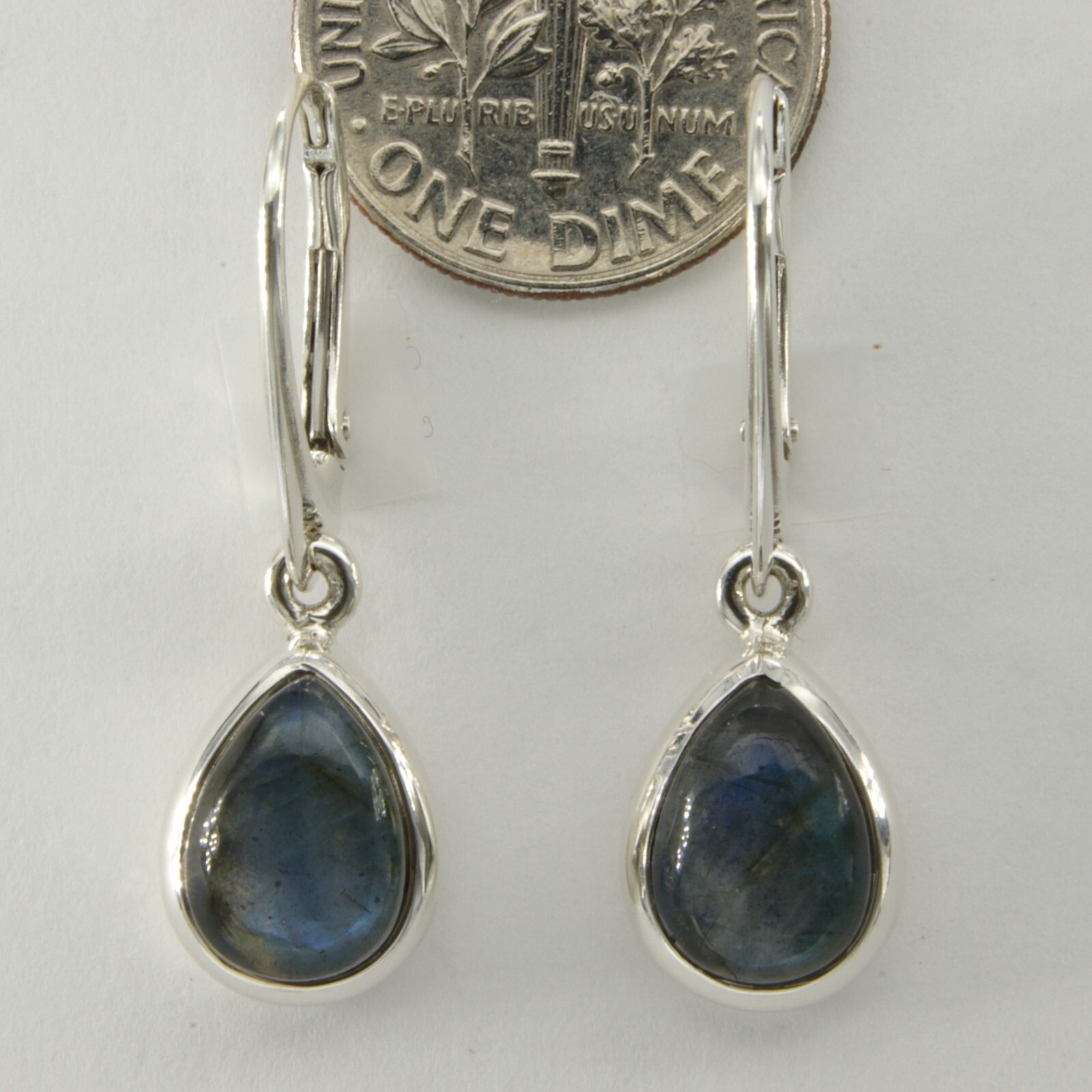 Genuine Natural Pear Drop LABRADORITE Earrings 925 STERLING SILVER Leverback 4e